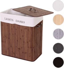 Cosmo Casa Wasmand - Wasbox - Wascontainer - Bamboe - 2 Vakken - Donker Bruin - 63x55x34cm — thumbnail 3