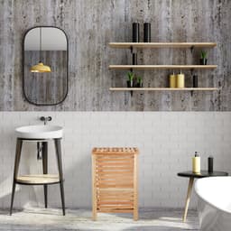 wasmand walnotenhout - met deksel - 52 l - uitneembare waszak - badkamer — thumbnail 4