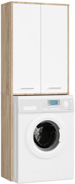 Badkamerkast voor Wasmachine FIN / Hoge Wasmachinekast met 2 Deuren / AKORD Furniture Factory / Sonoma Eik - Wit / 64 x 180 x 30 cm — thumbnail 1