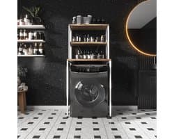 AirSleeperz® wasmachine kast - Droger Ombouw Meubel - Walnoot houtkleur met wit metaal - 3 etages - 50x68x155 cm