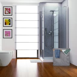 dubbele wasmand - bamboe - stof - 2 vakken - 74 l - draagbaar - badkamer — thumbnail 3