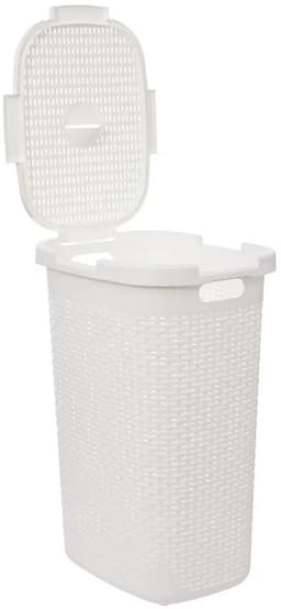 5Five Wasmand met deksel Rotan - 2x - wit - gevlochten kunststof - 60 liter - 45 x 35 x 66 cm — thumbnail 3