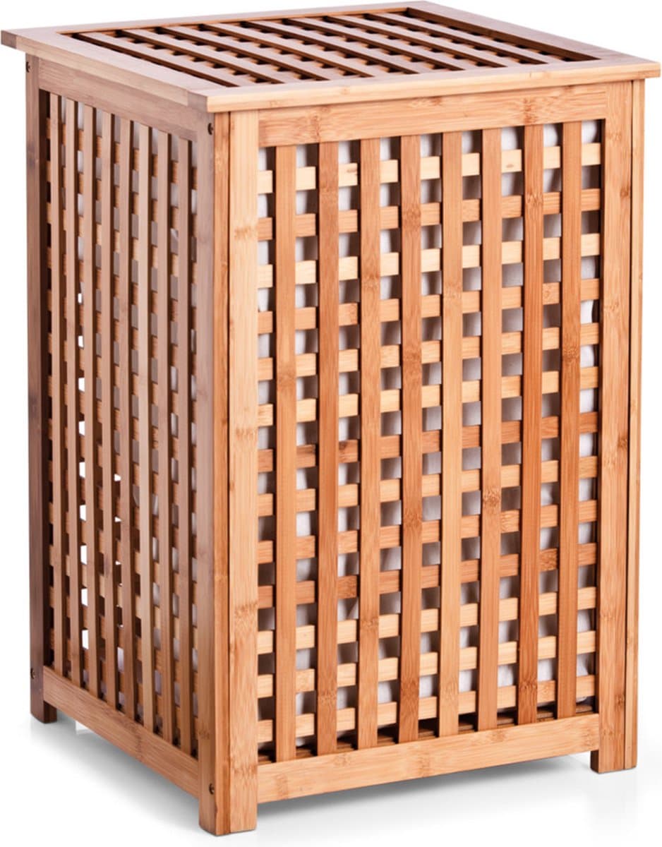 Zeller Wasmand - bamboe hout - deksel en waszak - 40 x 40 x 58 cm - 50 liter - vierkant — afbeelding 1