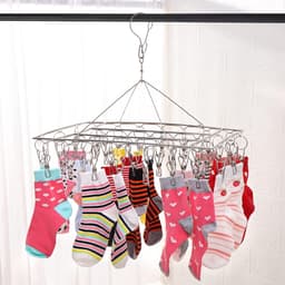 Opvouwbare Droogrek Sokkenhanger Met 36 Clips - Rechthoekig Droogrek Van Hoogwaardig Roestvrij Staal Clips Die Dunne Stoffen Goed Vastklemmen Winddichte Haaksluiting Neemt Geen Vloerruimte in Beslag - Wasorganizer Voor Studentenkamers — thumbnail 5