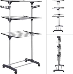 Droogrek Toren - Wasrek Uitschuifbaar - Kleding Drogen - Plat Droog Functie - 72x56x152 cm - Grijs — thumbnail 4