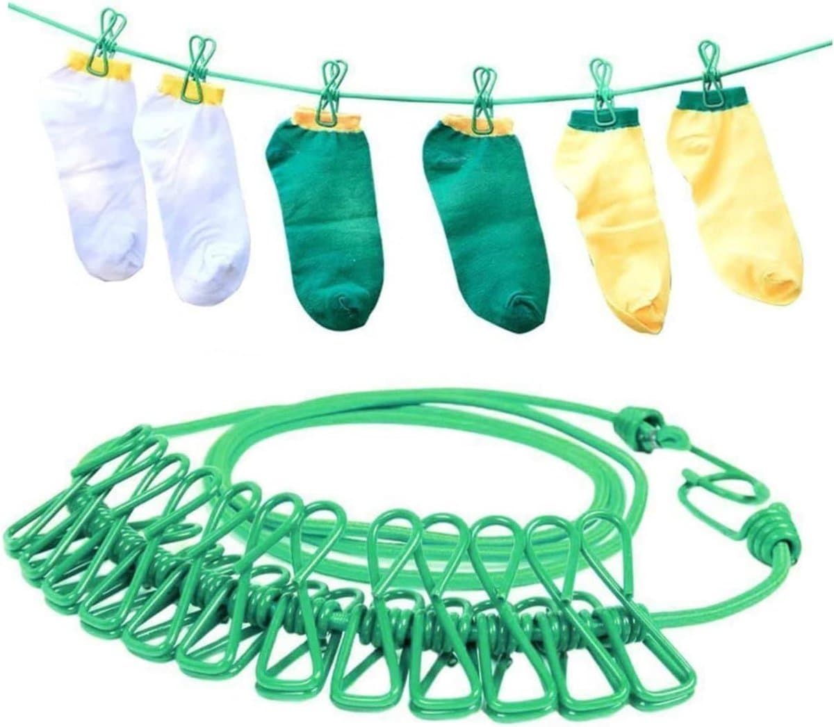 Draagbare Waslijn - Reis Waslijn - Kleding Drogen - Met Wasknijpers - 190 cm - Groen — afbeelding 1