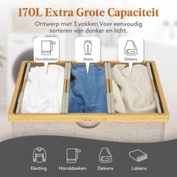SP® Wasmand - 170L - Wasmand 3 Vakken - Wasmand met Deksel - Beige - 54cm x 40cm x 80cm — thumbnail 2