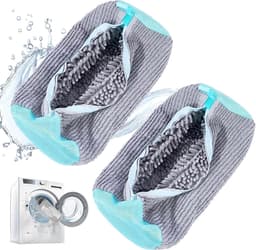 2 dikke waszakken voor de wasmachine, grijs, anti-vervorming, herbruikbaar, 360°-reiniging, met verborgen ritssluiting, voor gymschoenen, gaasdoek — thumbnail 1