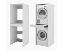Badkamerkast Hoge Kast - Wastoren Kast - Wasmachine Opslag - Uittrekbaar Werkblad - 187 x 65 cm - Wit