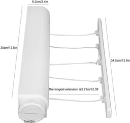Waslijn Intrekbaar - Wanddroogrek - Kledingdroogtouw - Ruimtebesparend - 5 Touwen - Draagt tot 8kg - Droogtouw — thumbnail 4