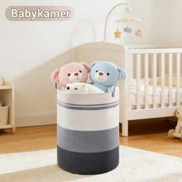 Katoenen Touw Wasmand Extra Groot 45.5cm x 61cm - Opvouwbare Opbergmand met Handvat - Voor Wasgoed, Dekens en Speelgoed - 100L Verloop grijs — thumbnail 2