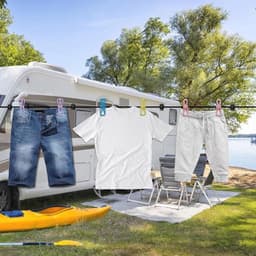 Verstelbare Elastische Reiswaslijn met 12 Kledingklemmen voor Binnen- en Buitengebruik - Ideaal voor op de camping of balkon — thumbnail 4