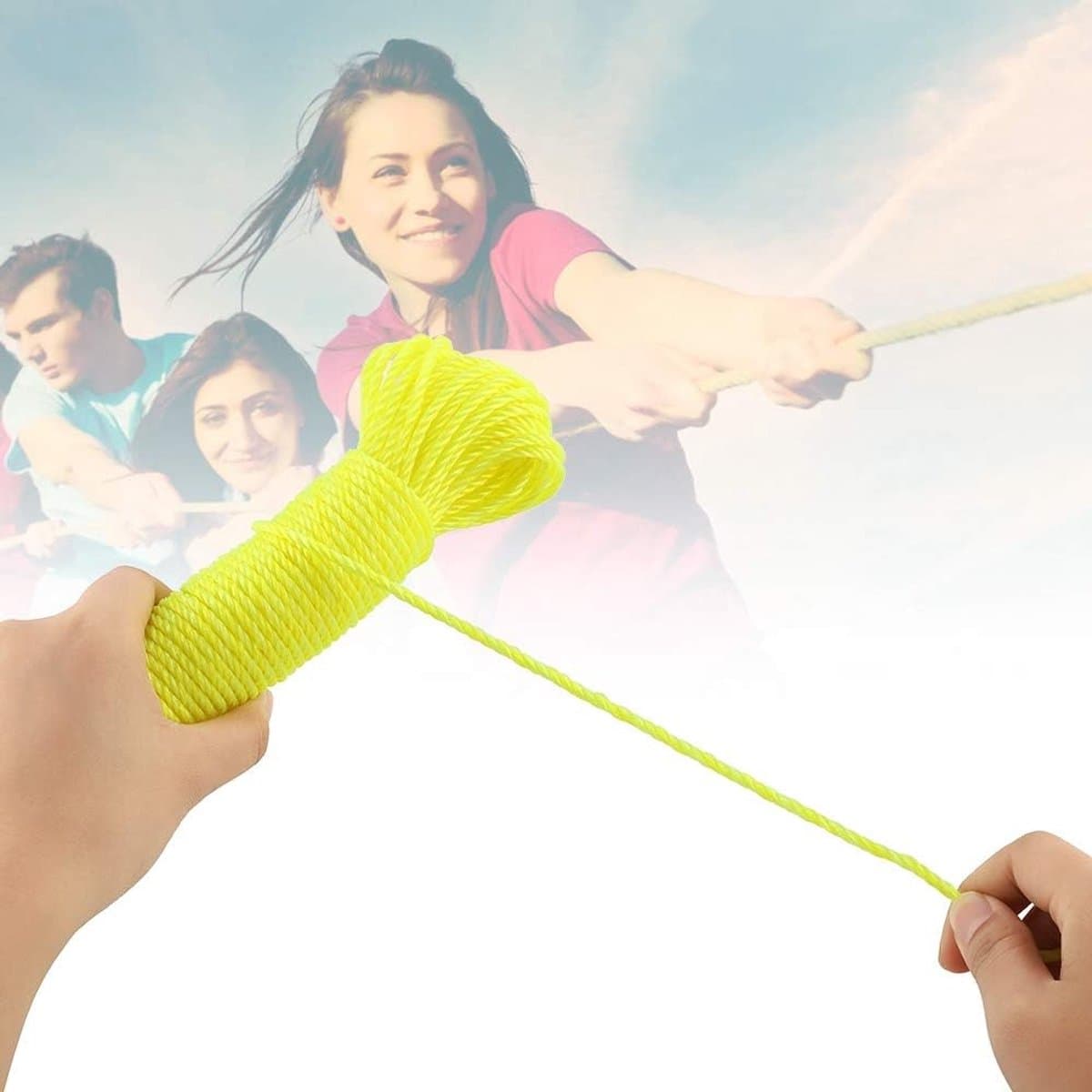 Nylon Waslijn - Kledinglijn Tuinsnoer - Buiten Drogen - Duurzaam Nylon Materiaal - 20 meter - Fluorescerend Geel — afbeelding 1