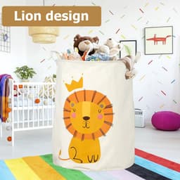 SnelShoppen - 60L Opvouwbare Wasmand voor Kinderen met Leeuwenmotief, Waterdichte Opbergmand, Katoen en Linnen, Speelgoedmand met Handvatten, 40cm Bre — thumbnail 5