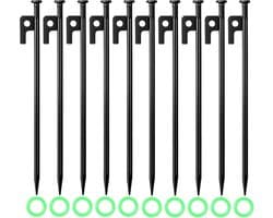 SnelShoppen - Pack van 10 Grondankers, Grondankers 35 cm, Sterke Stalen Haringen, Tentpennen, Stormbestendig voor Buiten, Kamperen, Hiking, Outdoor Ac
