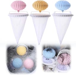 3 stuks-Wasbal - Haarfilter voor wasmachine - Filterzak voor wasmachine - Drijvend haarfilter - Wasmachine-accessoires - Geschikt voor wasmachines - Blauw - Roze - Geel - 9,2 × 9,2 × 19 cm — thumbnail 1