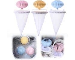 3 stuks-Wasbal - Haarfilter voor wasmachine - Filterzak voor wasmachine - Drijvend haarfilter - Wasmachine-accessoires - Geschikt voor wasmachines - Blauw - Roze - Geel - 9,2 × 9,2 × 19 cm