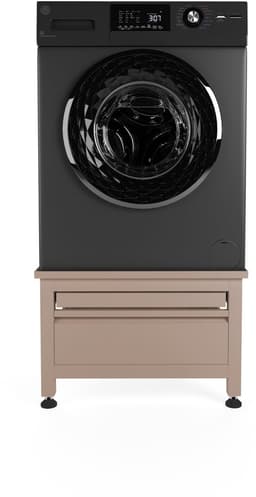 Wasophoogte® Wasmachine verhoger met lade en plateau - Wasmachine opbouwmeubel - Wasmachine sokkel - 42cm hoog - Taupe - Universeel - 65*60,5 (LxB) - Inclusief wandbeugels — thumbnail 4