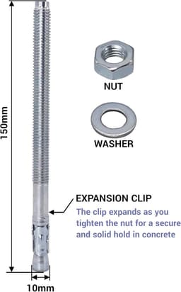 Wigankers M10 x 150 mm - Boutanker Betonnen plug - Muurbevestiging - Zelfuitzettend mechanisme - 20 stuks - Zilver — thumbnail 5