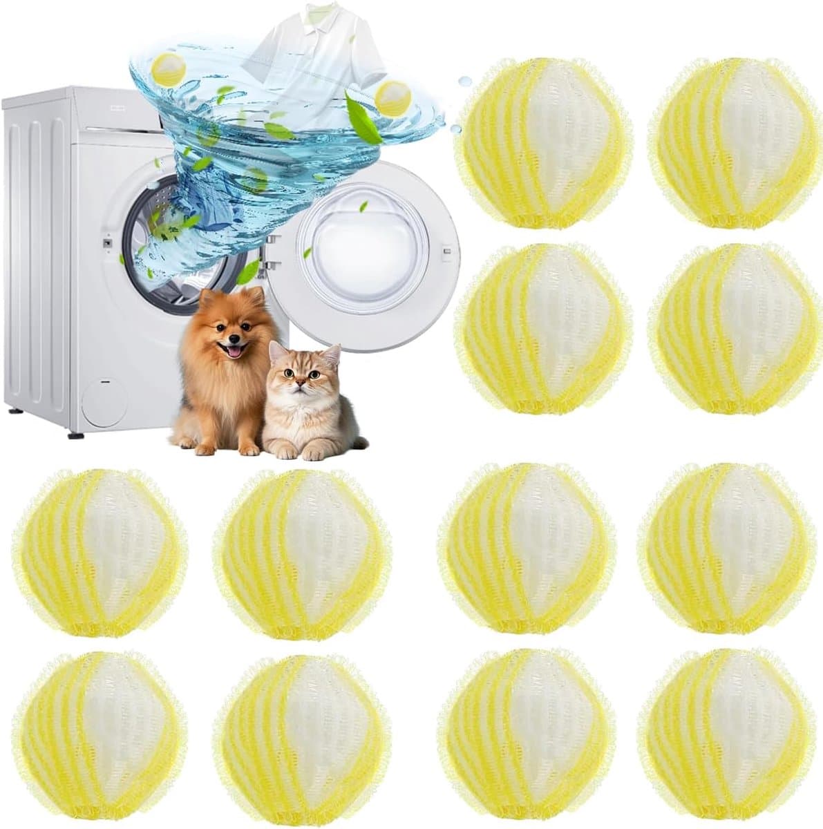 SnelShoppen - 12 stuks herbruikbare anti-haren wasmachine haarvanger, wasbal voor dierenharen en vezels, microvezel, geel, ideaal voor kleding en tapi — afbeelding 1