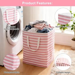 SnelShoppen - Vouwbare Wasmand 75 Liter met Roze Strepen, 2 Ritsen, Handvat, Grote Opbergmand voor Kleding, Speelgoed, Badkamer, Slaapkamer, Studenten — thumbnail 2
