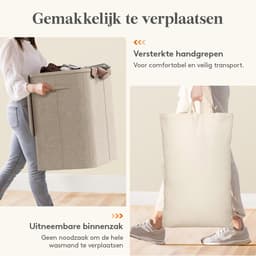 Wasmand met Deksel, Grote Opvouwbare Wasmand 3 Vakken met Uitneembare Zakken, Laundry Basket voor Slaapkamer, Badkamer, Studentenhuis en Wasruimte, 145L, Beige — thumbnail 3