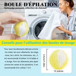 12 stuks anti-haarballen voor wasmachine, herbruikbaar, wasbal voor het opvangen van dierenharen, haren en vezels op kleding, tapijten (geel) — thumbnail 5