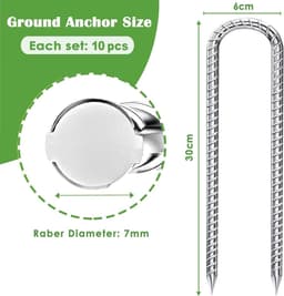 SnelShoppen - Fondlife Grondankers 30 cm - Verzinkt Staal Grondpalen voor Trampoline, Tuinpalen, Campingtent - U-vorm, 10 Stuks, Zilver — thumbnail 5