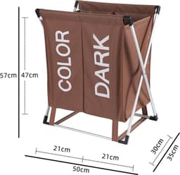 Wassorteerder - 60 L - Wasmand 2 Vakken - Opvouwbare Wasmanden - Wassorteerder 2 vaks - Aluminium Frame - Bruin - Wit — thumbnail 3