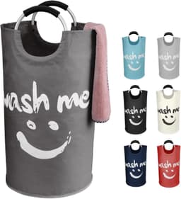 Vouwbare Wasmand met Handvat, Grote Smiley Gezicht Waszak van Oxford Stof, Ideaal voor Thuis, Reizen en Studentenhuis — thumbnail 1
