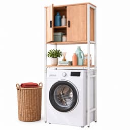 Wasmachine rek - 170x64x27 cm - met kast - wit-natuur — thumbnail 1