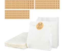 Papieren Zakjes voor Levensmiddelen - Wit - 11 x 16 cm - Kraftpapier met Stickers - Voor Verjaardagen en Feesten