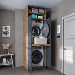 Roomart DORA-I Wasmachine Ombouwkast 70x186 cm - Antraciet Eiken — thumbnail 2