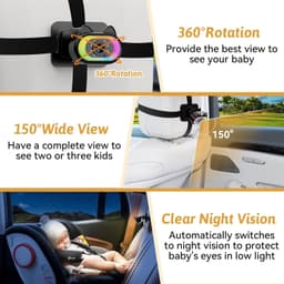Wkzay Babyautocamera, set van 2 stuks, HD 1080P, 150° groothoek, nachtzicht, instelbaar ledlicht, eenvoudige installatie, babyveiligheid, achterbankbewaking voor autoritten — thumbnail 4