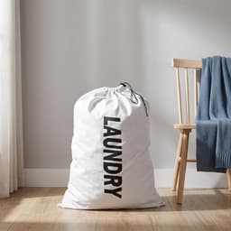 Waszak van katoenen linnen, duurzaam, zeer duurzaam, speelgoedopbergtas, vuile kleding, trekkoord met koordsluiting (wit-2) — thumbnail 3