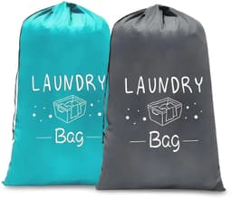 2 grote waszakken, 120 l, opvouwbaar, voor vuile kleding, met trekkoord, voor reis/badkamer/slaapkamer/slaapzaal (61 × 91 cm) — thumbnail 1