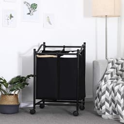 Wassorteerder op wielen met 2 vakken en afneembare zakken - 90 liter capaciteit - zwart. — thumbnail 2