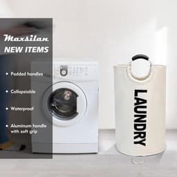 1 stuk - Handwaszak van stof - Wasmand van Oxford-stof - Opvouwbare opbergtas voor speelgoed - 90 liter - Gebroken wit - 38*72 cm - Geschikt voor slaapkamers, kledingkasten en studentenkamers — thumbnail 2