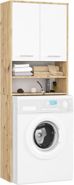 AKORD Washing machine conversion cabinet FIN 64 cm | with 2 doors | hanging washing machine cabinet | top unit | conversion cabinet | W 64 x H 180 x D 30 cm | weight 29.5 kg | Artisan Oak | White — thumbnail 1
