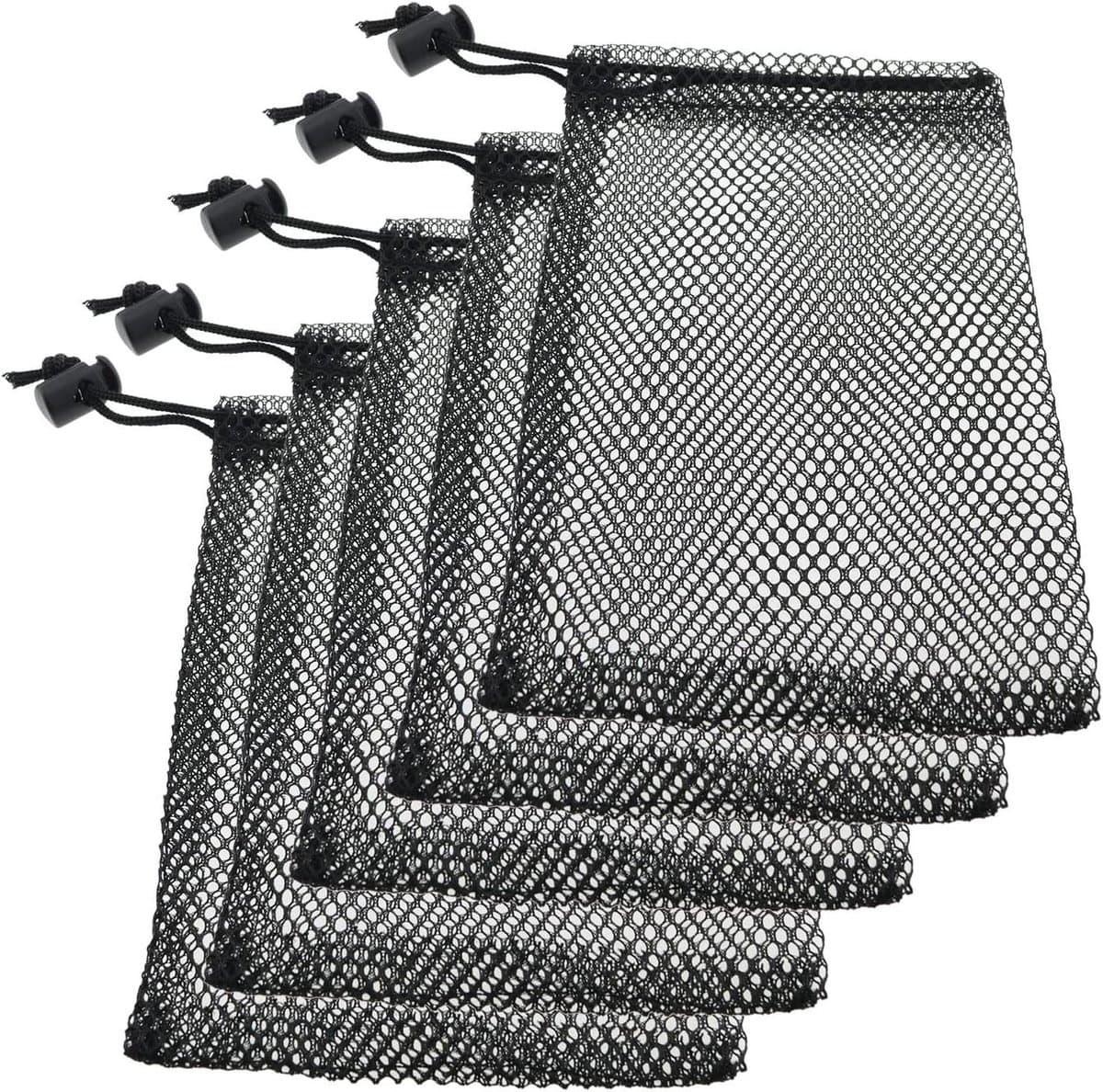 Mesh Zakjes - Net Tassen - Spullen Opbergen - Verstelbaar Trekkoord - 5 stuks 100x145mm - Zwart — afbeelding 1