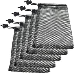 Mesh Zakjes - Net Tassen - Spullen Opbergen - Verstelbaar Trekkoord - 5 stuks 100x145mm - Zwart — thumbnail 1