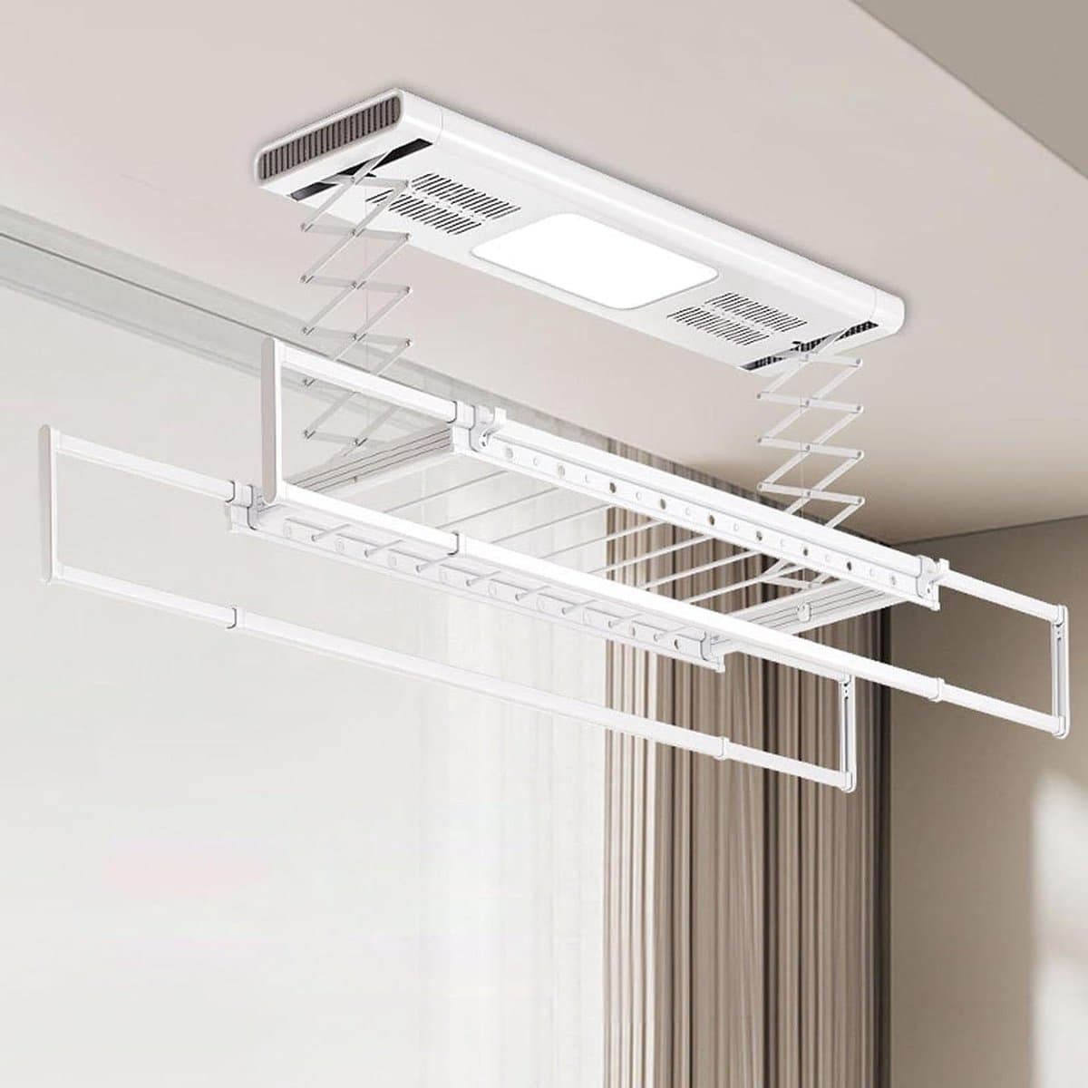 Droogrek Plafond - Kledinglift Elektrisch - Ruimte Besparen - Afstandsbediening Bediening - 45 kg Draagkracht - Aluminium — afbeelding 1