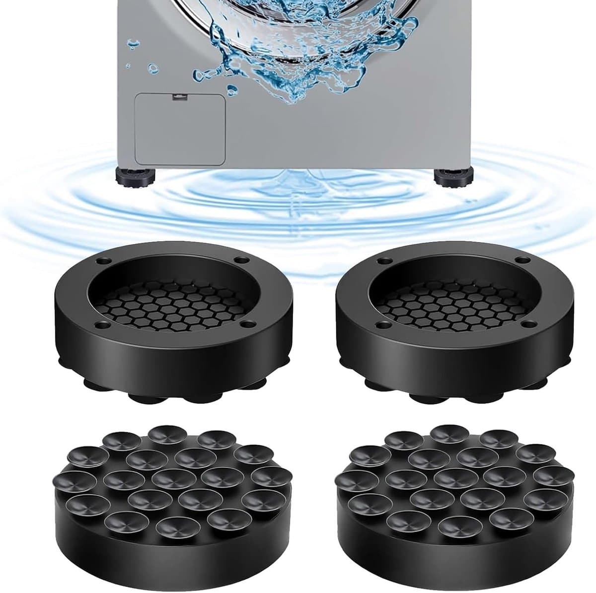 Universele anti-vibratie voeten voor wasmachines, 4 stuks, schokabsorbers voor stabiliteit en anti-slip voor wasmachines en drogers — afbeelding 1