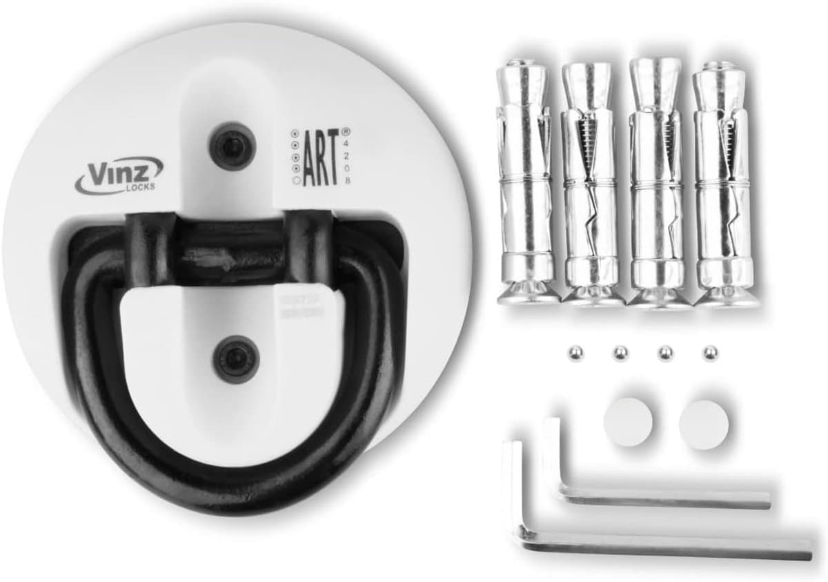 Muuranker Vloeranker - Beveiliging Haken - Motorfiets Beveiligen - ART 4 Gecertificeerd - 15x15x4 cm - Wit — afbeelding 1