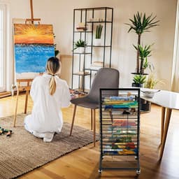 Dailygoods- Fotodroogrek Mobiel met 18 Planken - Vergrendelbare Wielen - Functioneel Design - Opbergoplossing voor Kunstwerken - Afmetingen 42 x 30 x 77 cm - Droogrek — thumbnail 4