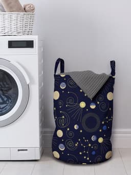 ABAKUHAUS Cosmos waszak, Space Planet-patroon, wasmand met handvaten, trekkoordsluiting voor wasserettes, indigo en lichtgeel — thumbnail 3