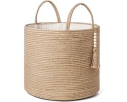 Cuhostki 1 - Wasmand - Opbergmand - Gevlochten Mand - Wit-Beige - Opvouwbaar - Met Handvaten - 100% Handgeweven Biologisch Katoen