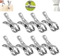 8 stuks - roestvrijstalen kledingclips - Wasknijpers - Winddichte clips van roestvrij staal - zeilclips - Gordijnclips - voor dekbedden - lakens - kleding - 14cm - Zilver - Sterk en duurzaam — thumbnail 1