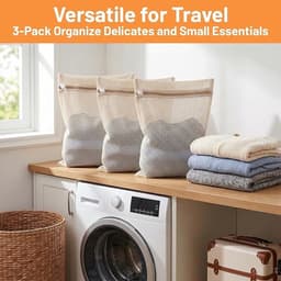 3 Stuks Katoenen Mesh Waszakken met Stevige Rits - 39x30 cm - Voor Delicaat Wasgoed — thumbnail 5