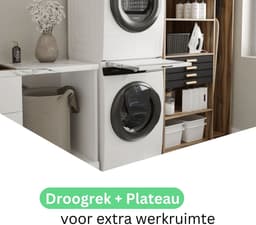 Wasophoogte® Tussenstuk wasmachine droger - Stapelkit wasmachine droger - Tussenkader met droogrek en plateau - Geschikt voor elk type - Wit — thumbnail 2